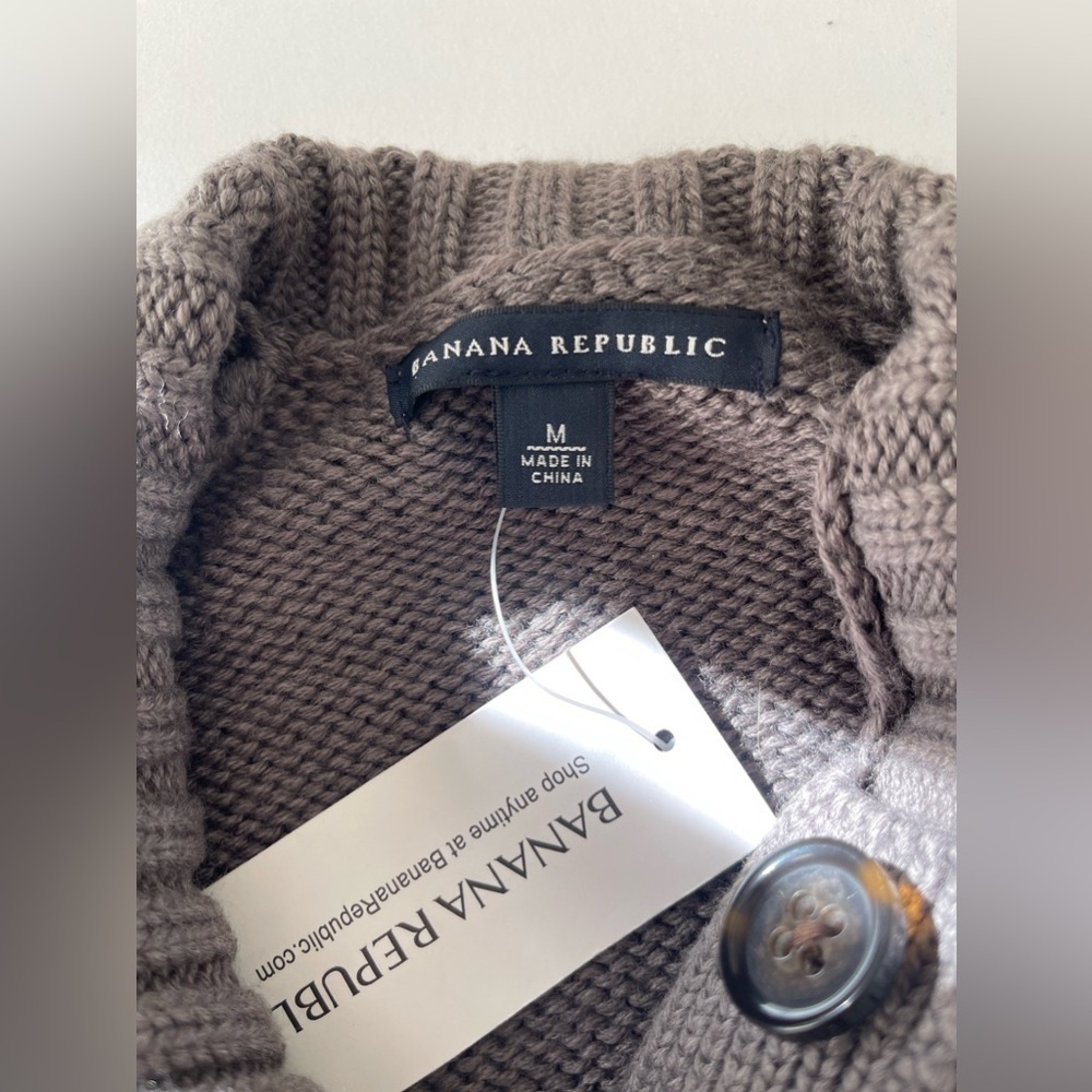 Banana Republic Poncho Sweater Button Up Cape Knit Gray / fossil color - Picture 4 of 5